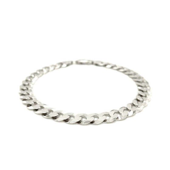 Rhodium Plated 7.9mm Sterling Silver Curb Style Bracelet - Diamond Designs