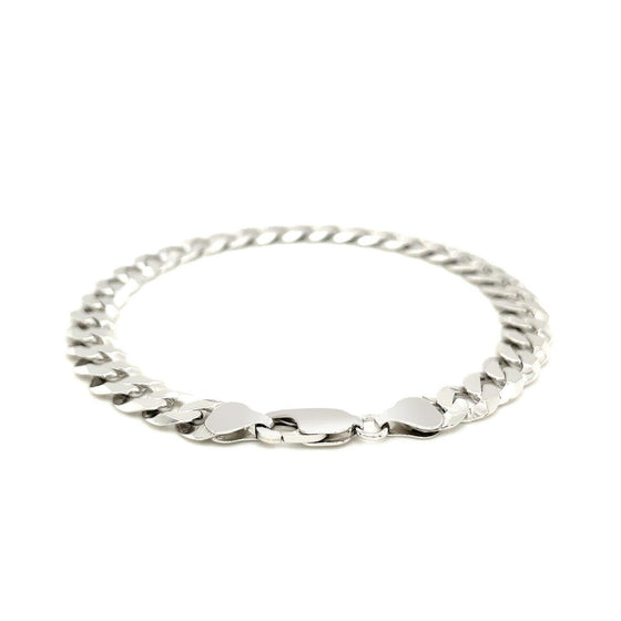 Rhodium Plated 7.9mm Sterling Silver Curb Style Bracelet - Diamond Designs