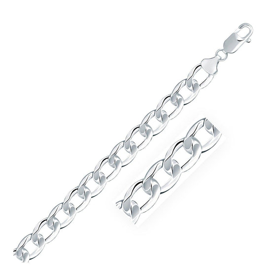 Rhodium Plated 8.4mm Sterling Silver Curb Style Bracelet - Diamond Designs