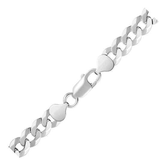 Rhodium Plated 8.4mm Sterling Silver Curb Style Bracelet - Diamond Designs