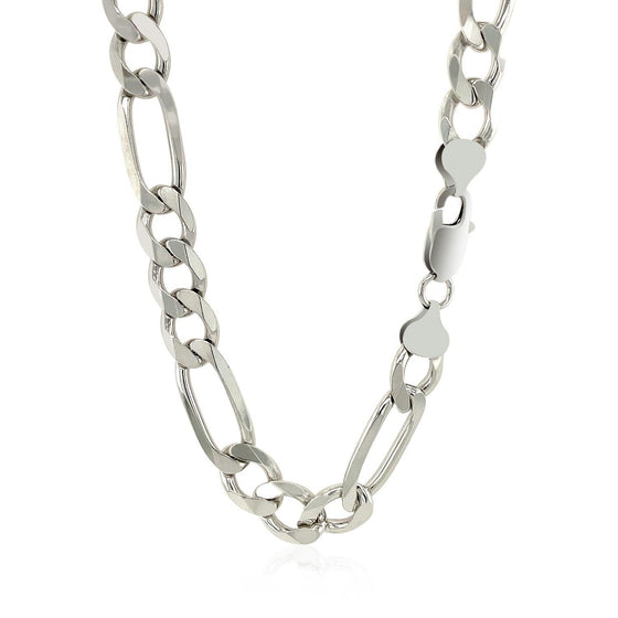 Rhodium Plated 9.0mm Sterling Silver Figaro Style Chain - Diamond Designs