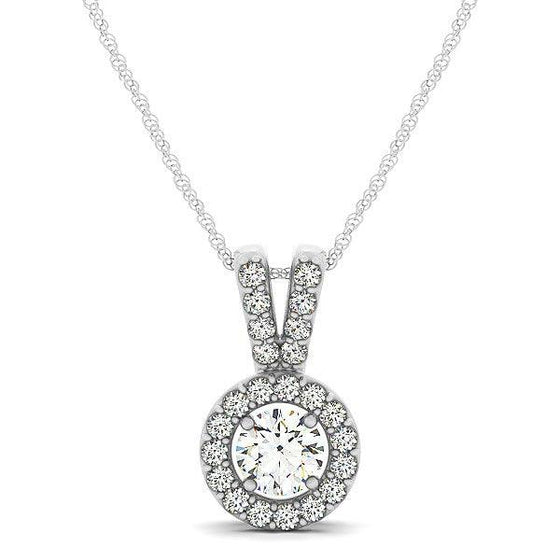 Round Pendant with Split Bail and Diamond Halo in 14k White Gold (3/4 cttw) - Diamond Designs