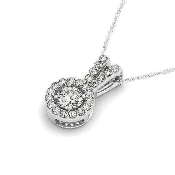 Round Pendant with Split Bail and Diamond Halo in 14k White Gold (3/4 cttw) - Diamond Designs
