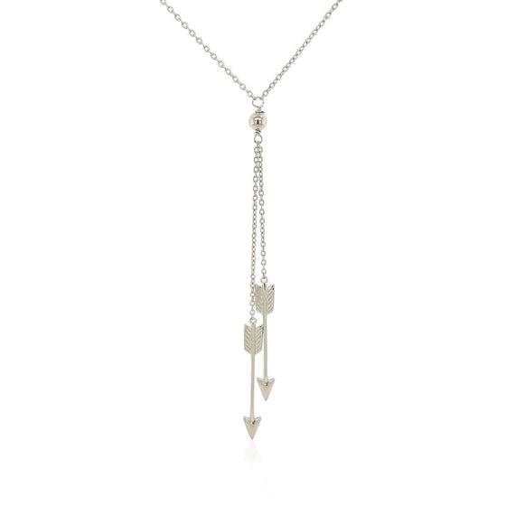 Sterling Silver 18 inch Lariat Necklace with Two Arrows - Diamond Designs