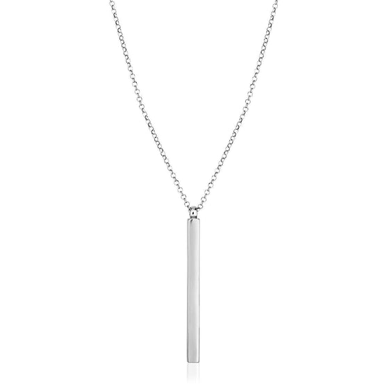 Sterling Silver 24 inch Necklace with Long Polished Bar Pendant - Diamond Designs