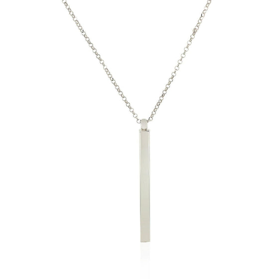 Sterling Silver 24 inch Necklace with Long Polished Bar Pendant - Diamond Designs