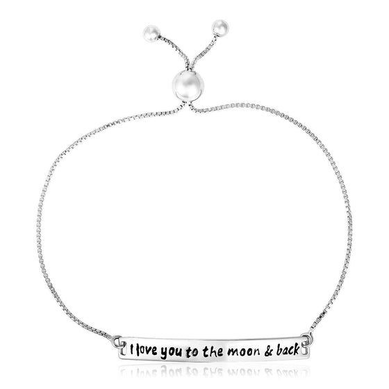 Sterling Silver Adjustable I Love You to the Moon and Back Bracelet - Diamond Designs