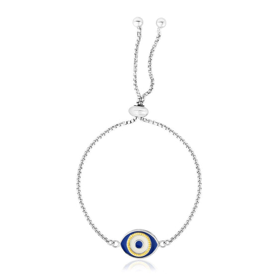 Sterling Silver Adjustable Two Toned Enameled Evil Eye Friendship Bracelet - Diamond Designs