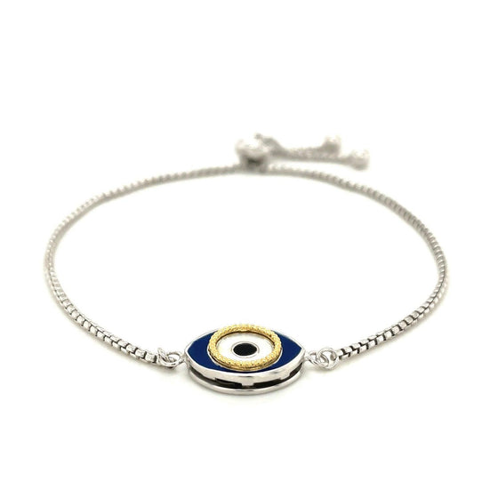 Sterling Silver Adjustable Two Toned Enameled Evil Eye Friendship Bracelet - Diamond Designs