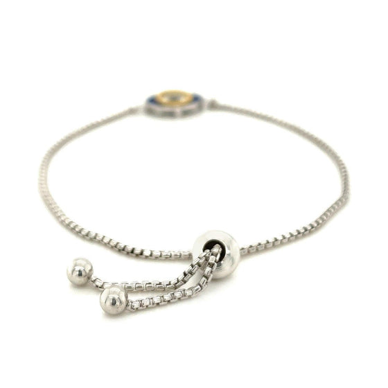Sterling Silver Adjustable Two Toned Enameled Evil Eye Friendship Bracelet - Diamond Designs