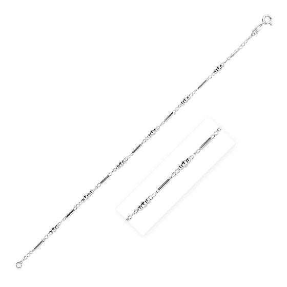 Sterling Silver Anklet with Polished Bars and Beads - Diamond Designs