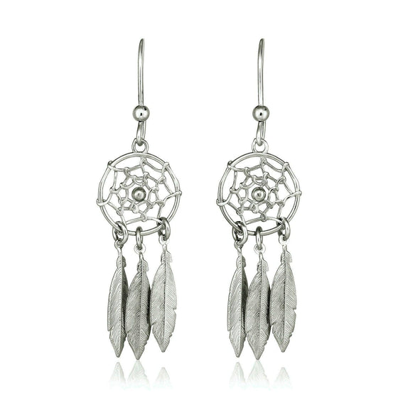 Sterling Silver Dream Catcher Dangle Earrings - Diamond Designs