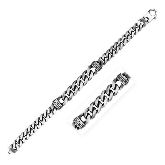 Sterling Silver Gunmetal Finish Cuban Link Bracelet - Diamond Designs