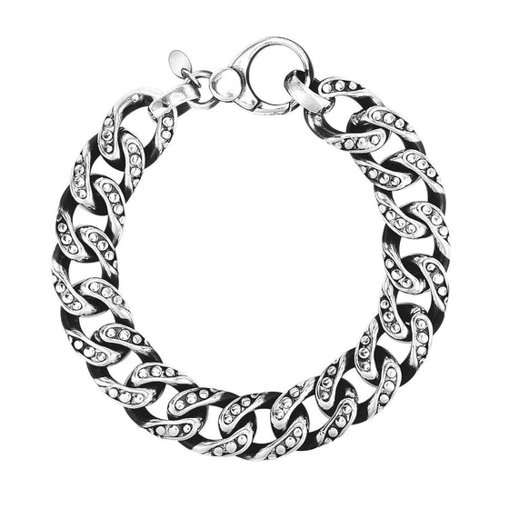 Sterling Silver Gunmetal Finish Cuban Link Bracelet with Dots - Diamond Designs