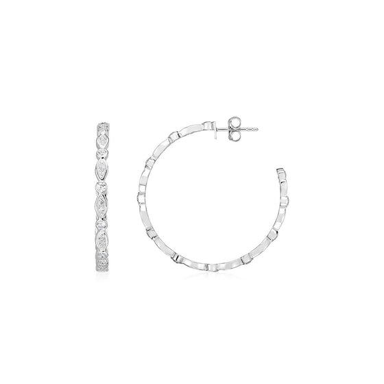 Sterling Silver Hoop Earrings with Round and Marquise Cubic Zirconias - Diamond Designs