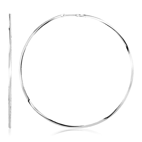 Sterling Silver Large Polished Round Hoop Earrings - Diamond Designs