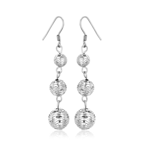 Sterling Silver Layered Textured Ball Dangling Earrings - Diamond Designs