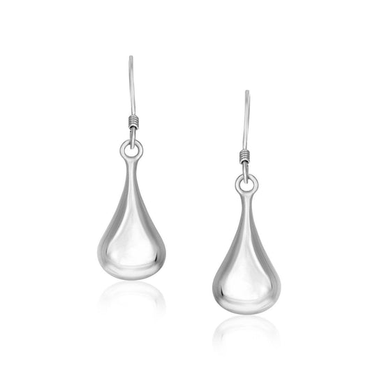 Sterling Silver Long Teardrop Shape Puff Drop Earrings - Diamond Designs