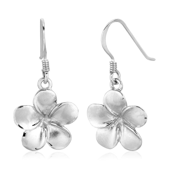Sterling Silver Matte Textured Flower Dangle Earrings - Diamond Designs