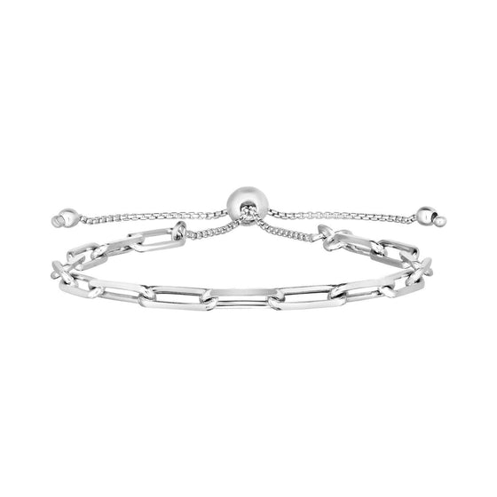 Sterling Silver Paperclip Chain Adjustable Bracelet - Diamond Designs
