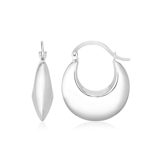 Sterling Silver Polished Puffed Hoop Earrings - Diamond Designs