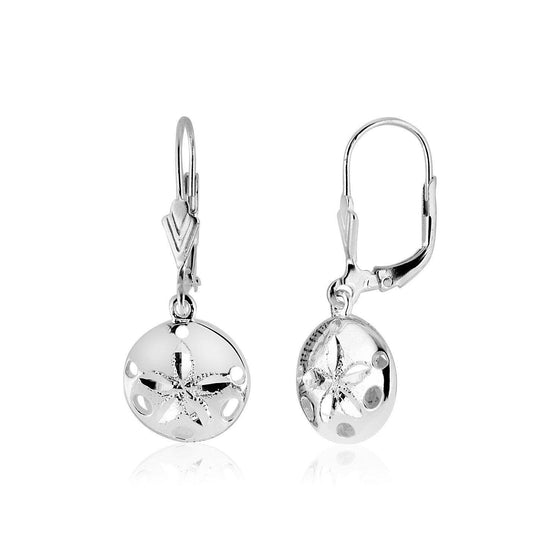 Sterling Silver Polished Sand Dollar Dangle Earrings - Diamond Designs