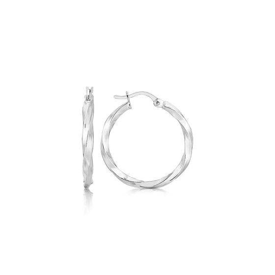 Sterling Silver Polished Spiral Motif Hoop Earrings - Diamond Designs