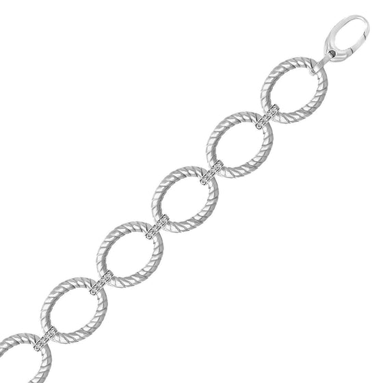 Sterling Silver Rhodium Finished Diamond Accented Cable Oval Bracelet (.20cttw) - Diamond Designs