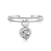 Sterling Silver Rhodium Finished Heart Cubic Zirconia Charm Toe Ring - Diamond Designs