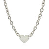 Sterling Silver Rhodium Plated Chain Bracelet with a Flat Heart Motif Station - Diamond Designs