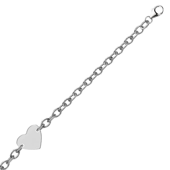 Sterling Silver Rhodium Plated Chain Bracelet with a Flat Heart Station - Diamond Designs