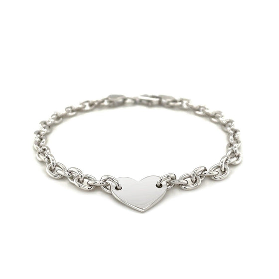 Sterling Silver Rhodium Plated Chain Bracelet with a Flat Heart Station - Diamond Designs