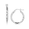 Sterling Silver Rhodium Plated Diamond Cut Small Hoop Earrings (15mm) - Diamond Designs