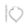 Sterling Silver Rhodium Plated Heart Style Hoop Diamond Cut Earrings - Diamond Designs