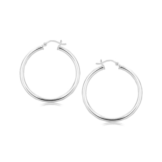 Sterling Silver Rhodium Plated Polished Motif Hoop Earrings (35mm) - Diamond Designs