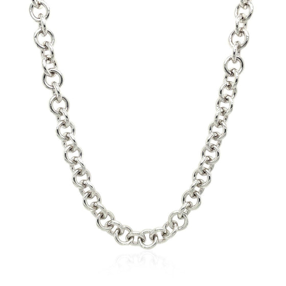 Sterling Silver Rhodium Plated Rolo Chain Necklace with a Heart Toggle Charm - Diamond Designs