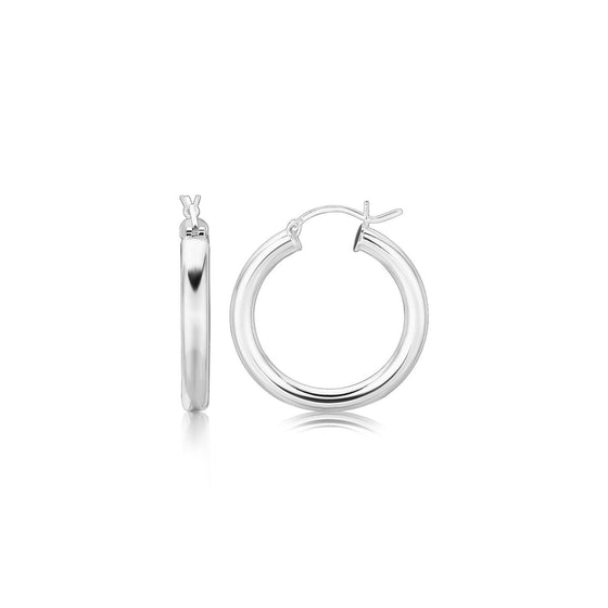 Sterling Silver Rhodium Plated Thick Style Polished Hoop Earrings (25mm) - Diamond Designs