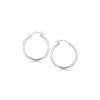 Sterling Silver Rhodium Plated Thin and Polished Hoop Motif Earrings (25mm) - Diamond Designs
