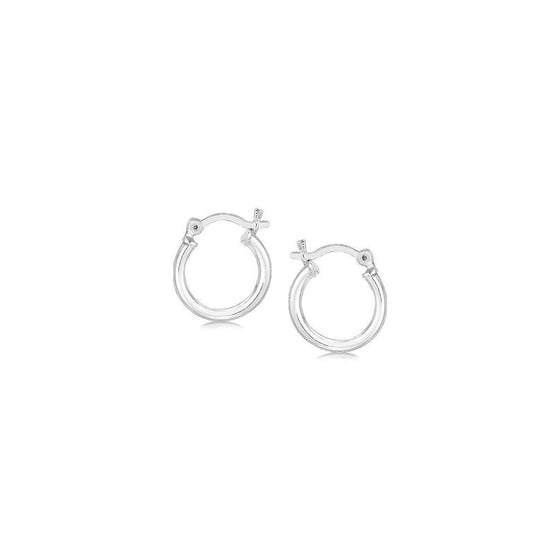 Sterling Silver Rhodium Plated Thin and Small Polished Hoop Earrings (10mm) - Diamond Designs