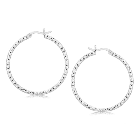 Sterling Silver Rhodium Plated Woven Style Polished Hoop Earrings - Diamond Designs