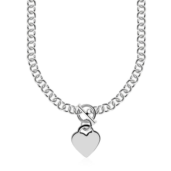 Sterling Silver Rolo Chain with a Heart Toggle Charm and Rhodium Plating - Diamond Designs