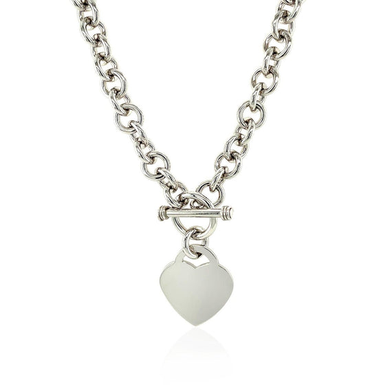 Sterling Silver Rolo Chain with a Heart Toggle Charm and Rhodium Plating - Diamond Designs