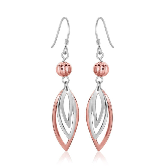 Sterling Silver Rose Tone Cascading Open Marquis Drop Earrings - Diamond Designs