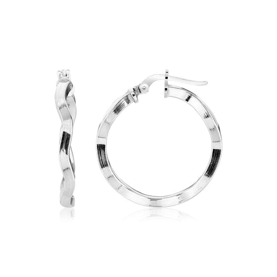 Sterling Silver Round Polished Wavy Profile Hoop Earrings - Diamond Designs