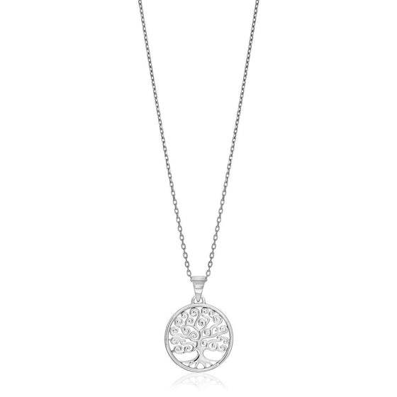 Sterling Silver Round Spiral Motif Tree of Life Necklace - Diamond Designs