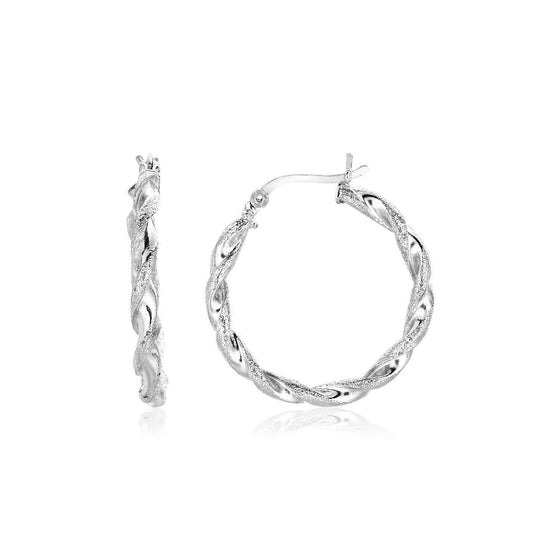 Sterling Silver Round Twisted Hoop Earrings - Diamond Designs
