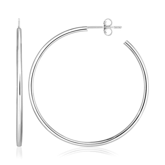 Sterling Silver Rounded Polished Hoop Earrings - Diamond Designs