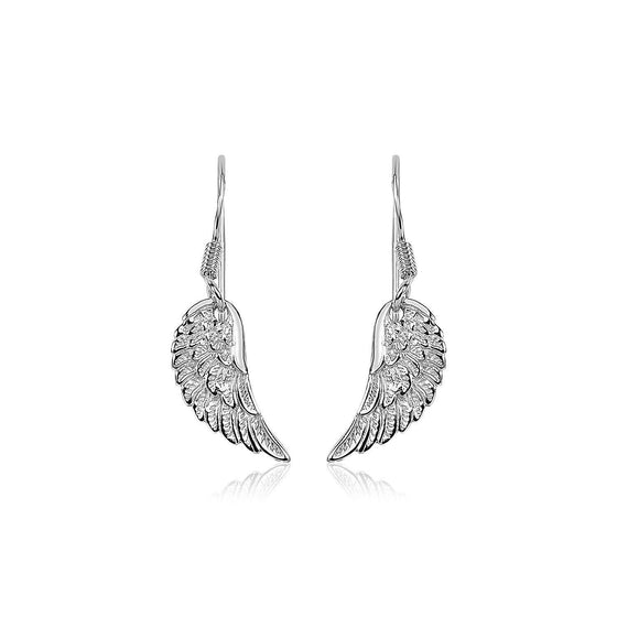 Sterling Silver Textured Angel Wing Earrings - Diamond Designs