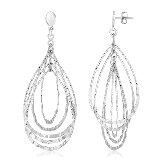 Sterling Silver Textured Teardrop Motif Dangle Earrings - Diamond Designs