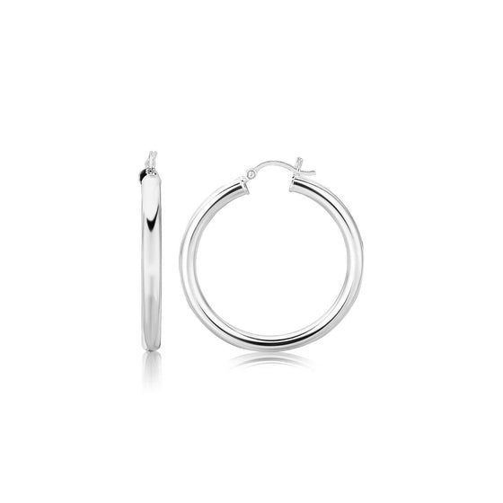 Sterling Silver Thick Rhodium Plated Polished Hoop Style Earrings (35mm) - Diamond Designs